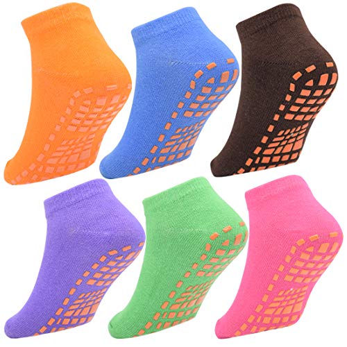 6 Packs Toddler Socks Non Skid Socks for Kids Anti Slip Ankle Socks With Grips for Hospital, Yoga, trampoline (L)