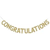 Congratulations Banner, Graduation/Job Promotion/Celebration Party Sign Decorations Gold Gliter Paper