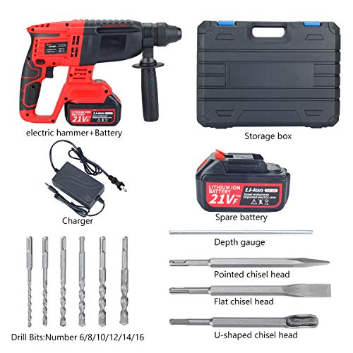 Cordless Rotary Hammer Drill, King Showden 21V Brushless Rechargerable