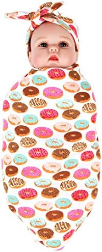 Ufraky Newborn Receiving Blanket Headband Set Flower Print Baby Swaddle Blankets