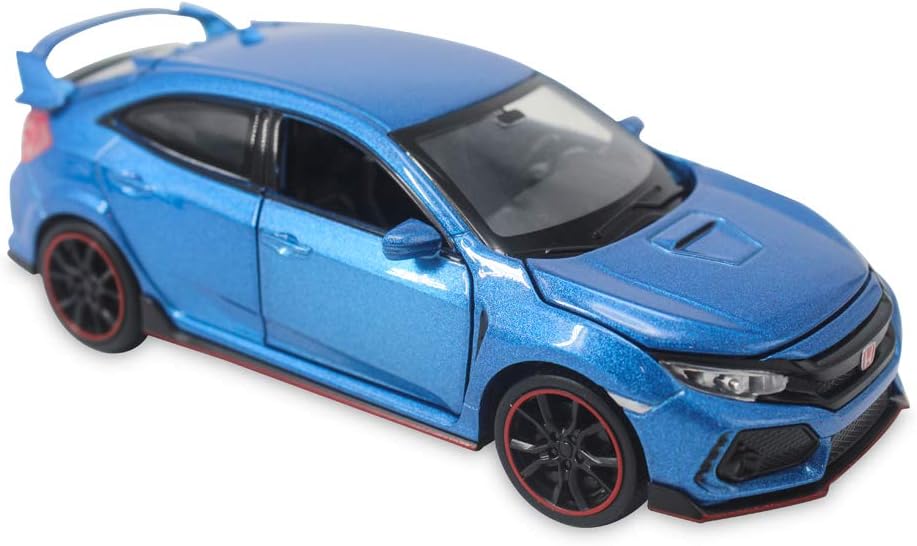 CLEVER BOYS 1:32 Civic Type R Diecast Vehicle Model Cars Toys Collection Gifts Pull Back Sound Light for Kids Adults. (Blue)