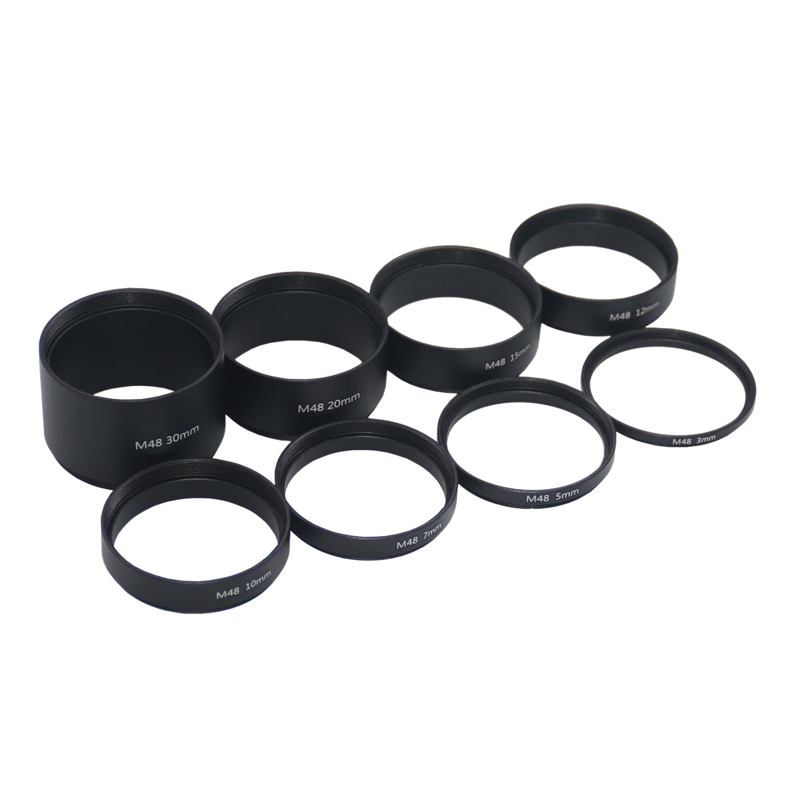 8PCS M48x0.75 Telescope Extension Tube Set,2"/M48 Extension Tube Kit Length 3mm 5mm 7mm 10mm 12mm 15mm 20mm 30mm Extending for Astronomical Telescope Photography