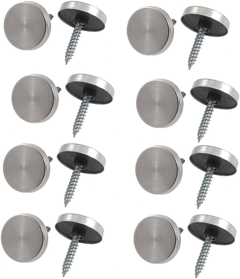 TOP-VIGOR 8Pcs Mirror Screws, 14mm Stainless Steel Mirror Screws Cap Nail with Washers, Decorative Cap Covers Brushed Mirror Nails for Mirrors, Furniture Fittings, Tables, Wardrobes, Glass, Silver