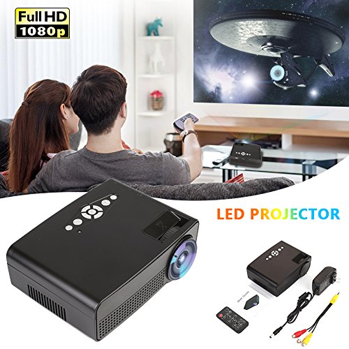 Hanbaili (US Plug)3000 Lumens LCD Mini Projector, Multimedia Home Theater Video Projector Support 1080P HDMI USB SD Card VGA AV Home Cinema TV Laptop Game iPhone Android Smartphone with HDMI Cable