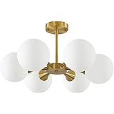 KCO Lighting Brushed Gold Sputnik Flush Mount Ceiling Light Mid Century Modern Overhead Ceiling Light 6-Lights Milk Glass Glo
