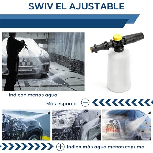 Boquillas de espuma para hidrolimpiadoras，Compatible Karcher (K2 K3 K4 K5 K6 K7 Serie K).Boquilla Rociadora Ajustable de 750 ml.Generador de Jabón, Hidrolavadora de Alta Presión, Espumador de Coche