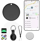 Android Bluetooth Tracker, Key Finder Works with Google Find Hub App, Item Locator for Keys, Wallet, Bags, Luggage, Android Air Tracker Tag with Extra Battery & Waterproof Silicone Holder, Black