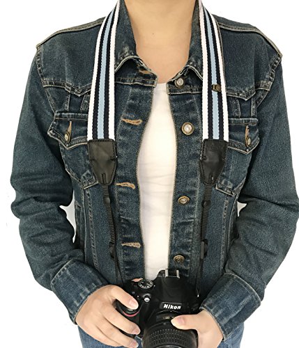 Camera Neck Shoulder Belt Strap,Alled Leather Vintage Print Soft Camera Straps for Women /Men for DSLR / SLR / Nikon / Canon / Sony / Olympus / Samsung / Pentax/ Fujifilm (Soft White and Blue)