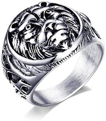 Amazon Co Jp ノベルティファッション メンズビンテージリングステンレススチールライオンヘッドリングシルバーカラーメタルロックパンクスタイルゴシックバイカー男性リング 13 Size 11 ホーム キッチン