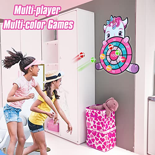 25" Kids Large Unicorn Dart Board with 16 Sticky Balls, Indoor Outdoor MultiPlayer Sport Party