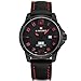 NAVIFORCE Original Genuine Leather Quartz Date Week Waterproof Sport Men Watch 9061 Black Red