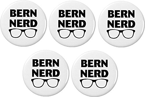 QTY 5 Bern Nerd (QTY 5 Bernie Sanders) 1.25â€ Pinback Buttons Pins
