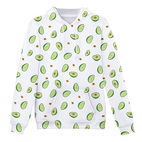Lovers Womens Mens Avocado Printing Sweatshirt Long Sleeve Hoodie Blouse o-Neck Casual Thick Hooded Tops for Autumn Winter (White, M) - Thumbnail 2