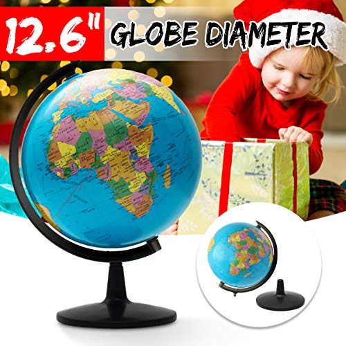 KingSo World Globe, 12.6'' Globe of Perfect Spinning Globe for Kids, Geography Students, Teachers, Easy Rotating Swivel