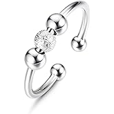 Sllaiss 925 Sterling Silver Fidget Rings for Anxiety for Women Men Beads Stress Relief Spinner Ring 14K White Gold Plated Adjustable Spinning Anti Anxiety Ring
