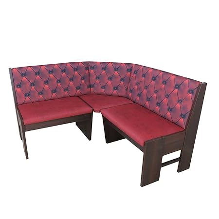 Pharao24 Eck Truhenbank in Rot Stoff Nussbaumfarben Breite 135 cm Ohne