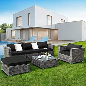 Amazon Com Tangkula 6pcs Patio Rattan Furniture Set Modern