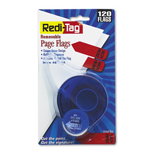 Redi-Tag Sign Here Reversible Printed Arrow Dispenser Flags, 120 Flags per Dispenser, 1-7/8 x 9/16 Inches, Red (81054)