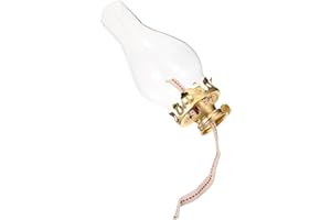 HOMSFOU Vintage Kerosene Lamp Burner Set with Glass Shade and Cotton Wick, 6.37 X 2.95 Inch Transparent Oil Lamp Replacement, Adjustable Metal Regulator for Soft Lighting