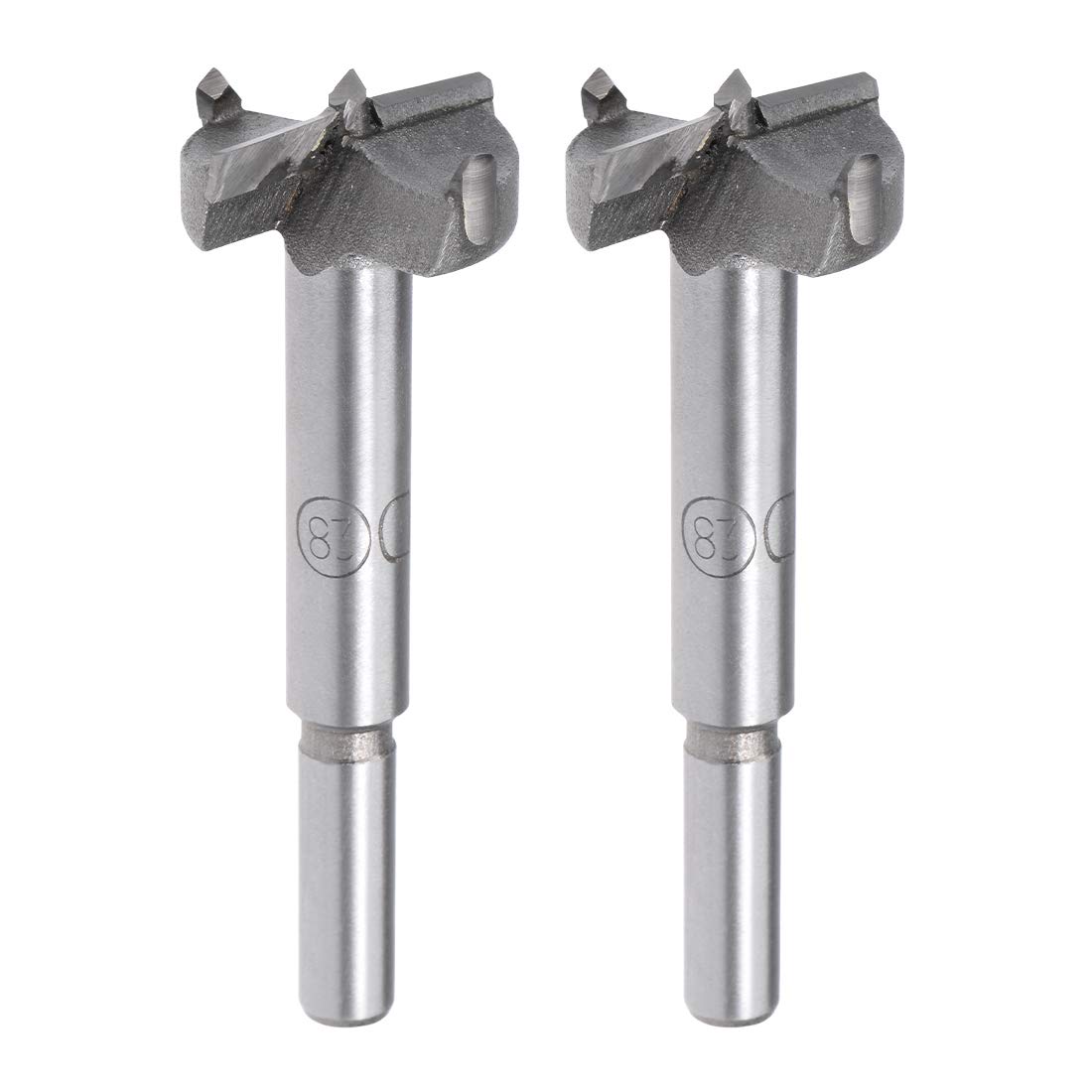 sourcing map Forstner Drill Bits 28mm, Tungsten Carbide Wood Hole Saw Auger Opener Woodworking Hinge Hole Drilling Boring Bit Cutter 2Pcs Gray with Case