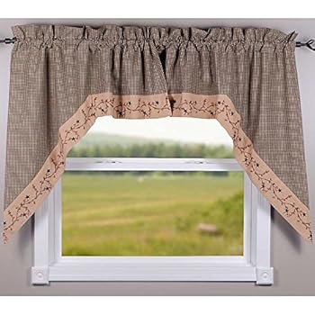 Primitive Home Decors Star Berry Vine Gingham Swag - Black