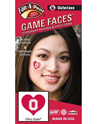 Fan A peel Ohio State University (OSU) Buckeyes â€“ Waterless Peel & Stick Temporary Spirit Tattoos â€“ 4-Piece â€“ White O Logo on Scarlet Heart