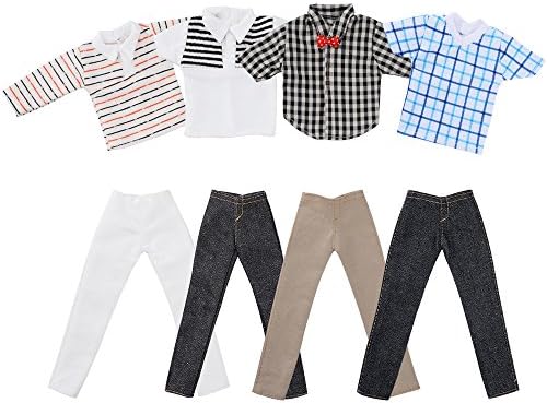 Asiv 4 Sets Fashion Plaid Jacket Pants Clothes For Ken Doll, Girls Christmas Birthday gift