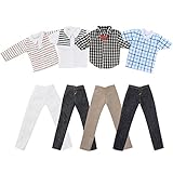 ASIV 4 Sets Boy Doll's Plaid Clothes Jacket Casual Trousers Outfit for Ken Fashionista Dolls, Clothing Accessories, Girls Christmas Birthday Gift