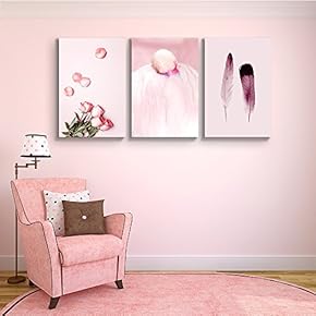 3 Panel Canvas Wall Art - Flamingo Triptych Series | Pink Rose Petals Sleeping in Feathers - Giclee Print Gallery Wrap Modern Home Art Ready to Hang - 16"x24" x 3 Panels