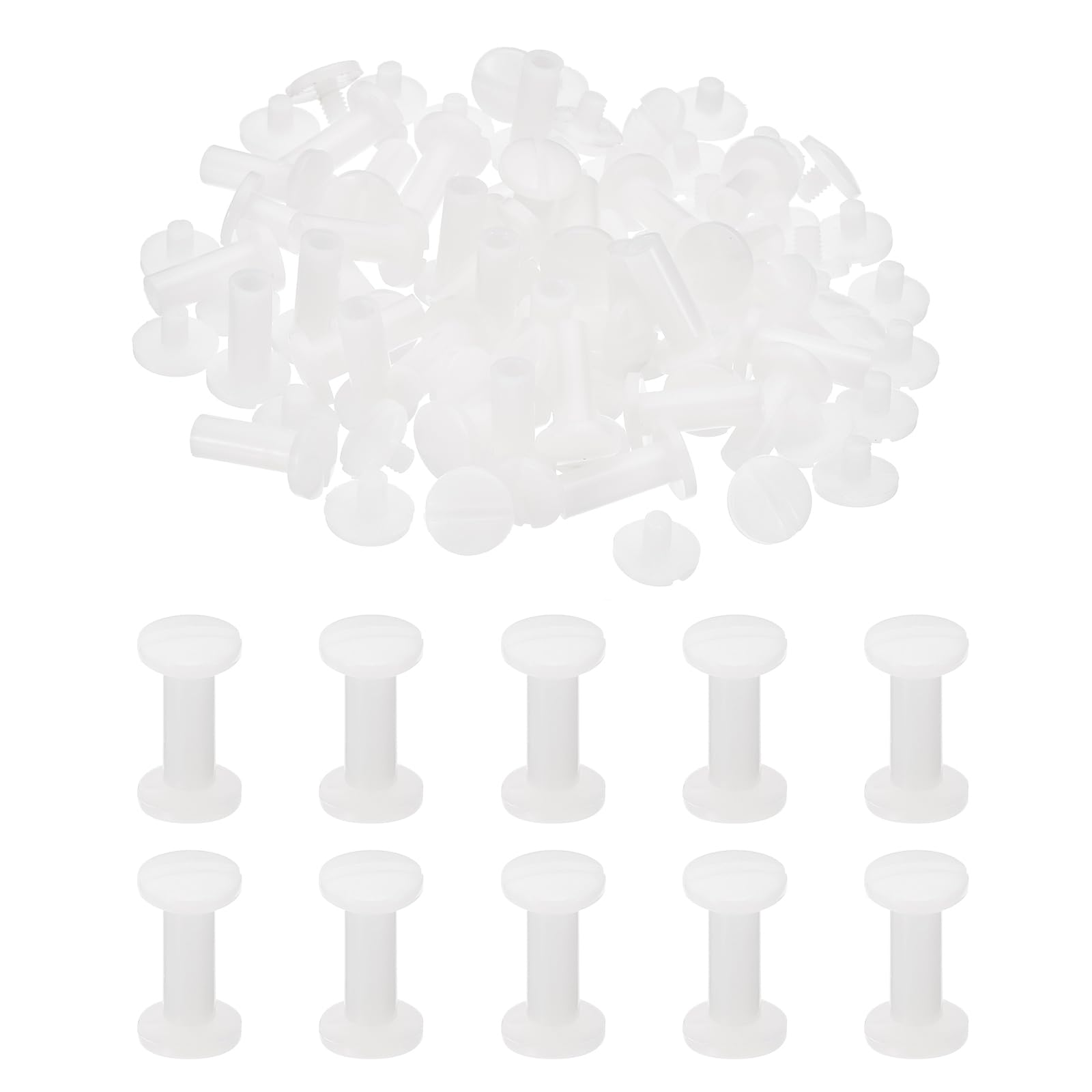 PATIKIL 14mm Chicago Screws, 40 Sets Plastic Chicago Screws Slotted Head Binding Post 5.5mm OD Screw Bolts Leather Rivets Fasteners Connectors White for Leather Belt Scrapbook Photo Albums