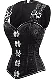 FIYOTE Women 12 Steel Bone Double Buckle Straps Lace Up Corset (S, Black)