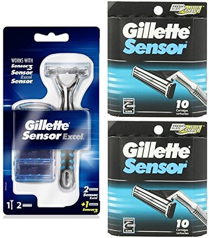 Gillette Sensor Excel Razor w/ 2 Sensor Excel Cartridges & 1 Sensor3 Cartridge + Sensor 10 Ct. Refill Blades w/ FREE Loving Care Packette (2 Pack)