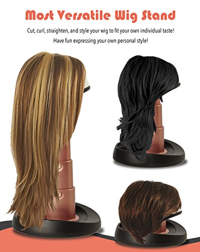 Adjustable Wig Head for Travel and Salon - Black and Champagne Pink - Styrofoam, Collapsible Compact Stand Expands for Long and Short Wigs - by Adolfo Design