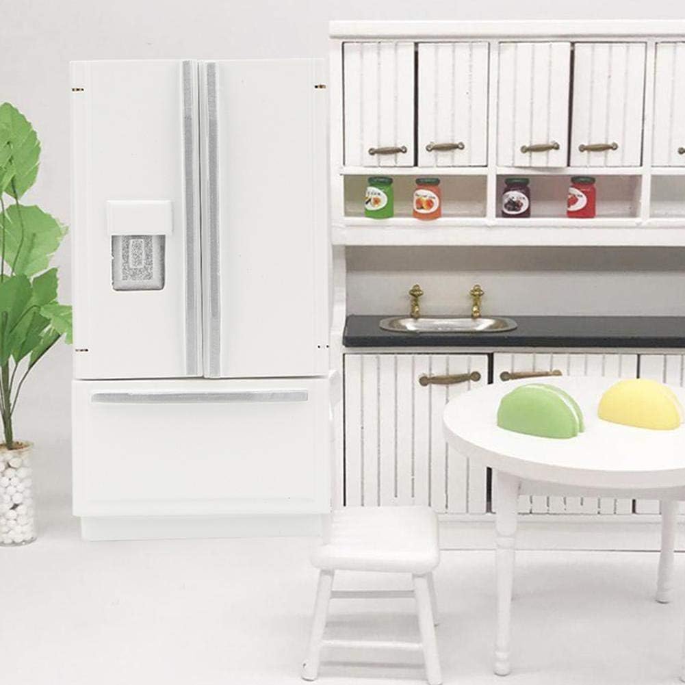 1:12 Dollhouse Decor Wooden Refrigerator, Mini Kitchen Model Family Furniture Lifelike Dollhouse Model(White) - Image 3