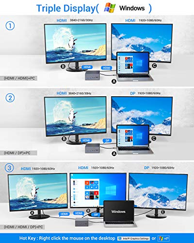 TOTU USB-C 4K Triple Display Docking Station with Charging Support for Windows USB C Thunderbolt 3 Systems (2 HDMI,DP,7 USB Ports, 60W USB PD),macOS only Support Mirror Display