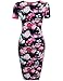 Hotouch Women Floral Slim Fit Bodycon Midi Dress Short Sleeve Sheath Pencil Dress Navy Blue L