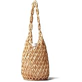 RomanticDesign Women Retro Wooden Handbag Woven Bead Tote Bag Hollow Out Beach Casual Bucket Purse