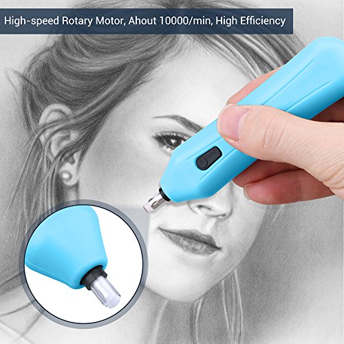 Electric Eraser Kit - XREXS Battery Operated Eraser with 10 Eraser Refills, Auto Pencil Eraser for Students, Artists 2 AAA Batteries not included (blue)