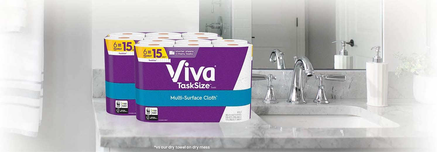 Viva Multi-Surface Cloth TaskSize Kitchen Paper Towels, White, 2 Packs of 6 Family Rolls (12 Family Rolls = 30 Regular Rolls): Health & Personal Care