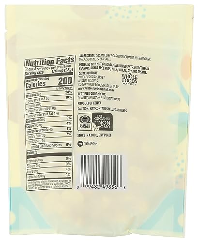 365 BY WHOLE FOODS MARKET, ORGANIC MACADAMIA NUTS, 8 OUNCE