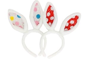 Jing xin 2PCS Sequin Bunny Ears Headbands White Rabbit Ears Headband Easter Bunny Hat for Women Girls Party Costume Accessories(Red/Pink)