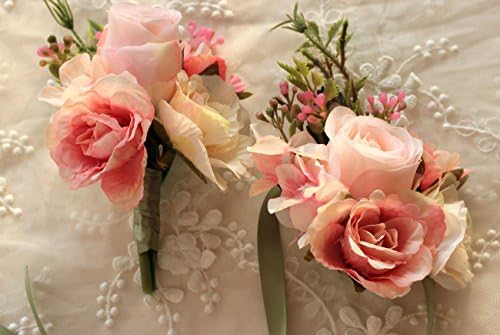 KUPARK Artificial Flower Wrist Corsage and Boutonniere Set for Wedding Party Prom Bridal Bridesmaids