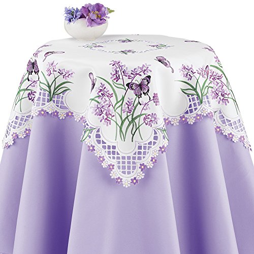 Collections Butterfly and Lavender Floral Embroidered Table Linens, Square - Thumbnail 3