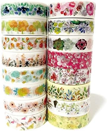 Kodamaa 8 Rolls/16 Rolls Colored and Patterned Decorative Paper Washi Masking Tape, Perfect for Scrapbooking, Journaling, Cards, DIY, Arts &amp; Crafts (Tree &amp; Flower Patterns(16 Rolls))