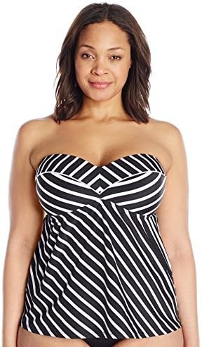Cole of California Women's Plus Size Super Stripe Piped Tankini