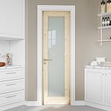 Pine Wood Slab Door 36" x 80" Tempered Frosted