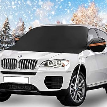 Windshield Snow Cover, KKTICK Car Windshield Covers for Ice Snow Frost Full Protection, Windscreen Winter Cover with Side Mirror Covers and Hooks, Fit for Cars Trucks Vans and SUVs (85 x 50 inch)