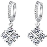 DIAMANTIO 18K Gold Plated Silver Cubic Zirconia Dangle Earrings – Pave Hoop with Crystal Flower Drop, Elegant Lightweight Jewelry for Women