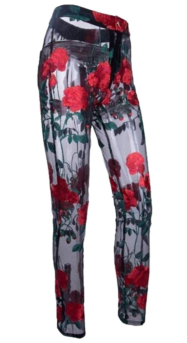 Buy Women's Sexy Embroidery Print Net Yarn Sheer Mesh Print