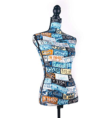 Female Dress Form Mannequin Torso Body with Black Adjustable Tripod Stand Dress Jewelry Display (Blue)